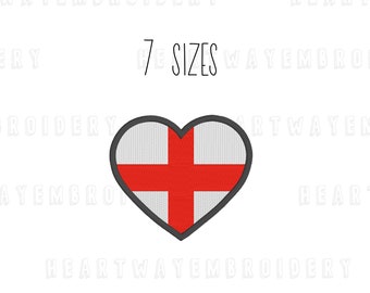 England flag heart embroidery design 7 SIZES - English flag embroidery design country flag heart shaped embroidery design England love