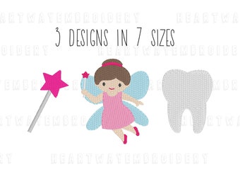 Tooth fairy embroidery designs set 7 SIZES - kids embroidery design lost tooth mini tooth fairy embroidery design pes magic wand embroidery