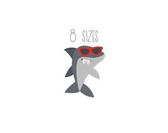 Shark With Sunglasses Embroidery Design - Fill Stitch File (8 Sizes) (Digital Download)
