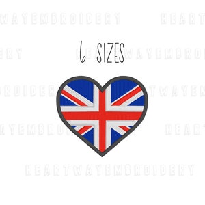 Union Jack heart embroidery design 6 SIZES - UK flag embroidery design Union Flag embroidery design United Kingdom flag embroidery design