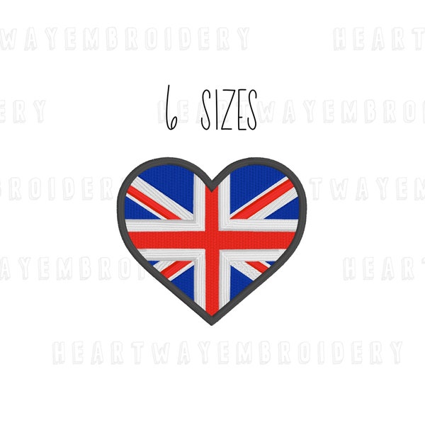 Union Jack heart embroidery design 6 SIZES - UK flag embroidery design Union Flag embroidery design United Kingdom flag embroidery design