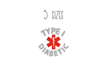 Diabetes embroidery design - 5 SIZES medical alert embroidery design type 1 diabetic med alert, small size for embroidery on face mask, bag