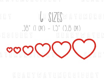 Herz Mini Herz Umriss Stickdatei: Plattstich Stickdatei (6 Größen) (Digitaler Download)