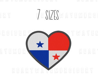 Panama flag heart embroidery design 7 SIZES - Panamanian flag embroidery design country flag embroidery design heart shaped flag of Panama