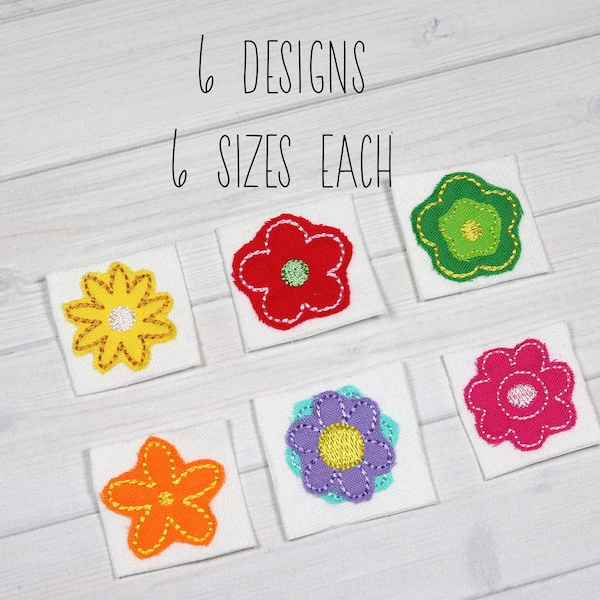 Set of mini flower raggy applique embroidery designs 6 SIZES - small flower applique, raggy applique, floral embroidery design tiny flower