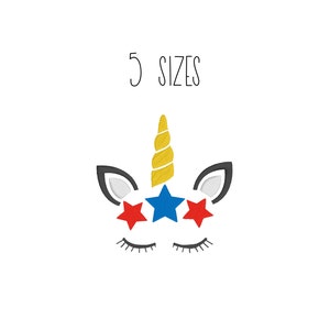 Mini unicorn head embroidery design 5 SIZES - July 4th unicorn embroidery design with star crown America unicorn embroidery design