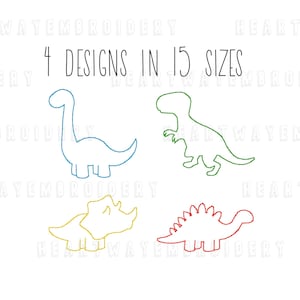 Dinosaur outline embroidery designs set 4 designs in 15 SIZES bean stitch dinosaur embroidery design t-rex embroidery stegosaurus embroidery