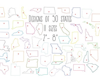 50 states embroidery designs in 11 SIZES - bean stitch states embroidery design set outline state large state map embroidery designs pes dst