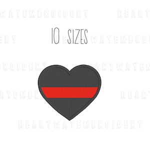 May include: A black heart-shaped patch with a red horizontal stripe across the center. The text "10 SIZES" is above the heart. The patch is likely an embroidered or fabric item.