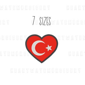 Wzór haftu na flagę Turcji w kształcie serca 7 ROZMIARÓW - Wzór haftu na flagę Turcji, wzór haftu na flagę kraju, flaga w kształcie serca Türkiye
