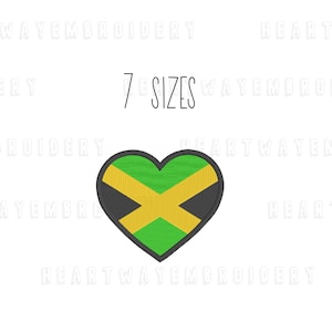 Jamaica flag heart embroidery design 7 SIZES- Jamaican flag embroidery design country flag heart shaped Jamaica flag patch embroidery design