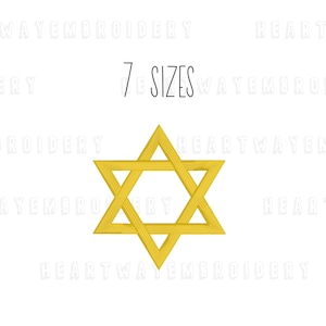 May include: A gold Star of David embroidery design with 7 sizes available. The design is perfect for adding a touch of Jewish heritage to your projects.
