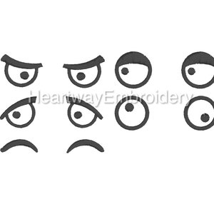 Eye Expressions Embroidery Design Set: Googly, Angry, Crazy Eyes (Digital Download)