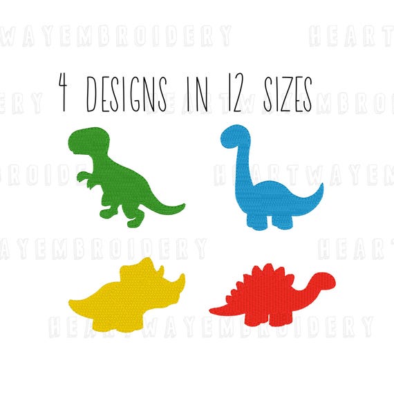 Dinosaur Embroidery Designs: T-Rex, Stegosaurus, Triceratops (4 Designs)