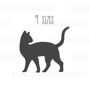 猫の刺繍デザイン 9サイズ - 黒猫の刺繍デザイン 猫のシルエットの刺繍 ミニ猫 ハロウィーンの刺繍デザイン pes