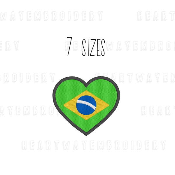 Brazil flag heart embroidery design 7 SIZES - Brazilian flag embroidery design country flag heart shaped embroidery design Brazil love