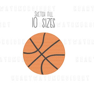 Basketball Sketch Fill Embroidery Design: Quick Stitch Sports (10 Sizes) (Digital Download)