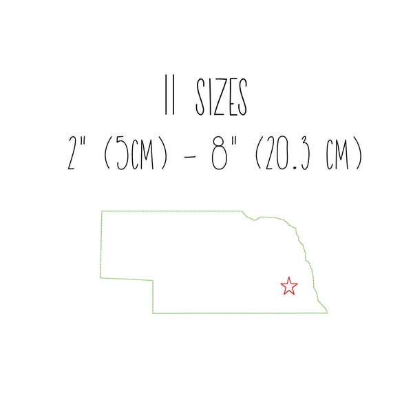 Nebraska State Embroidery Design 11 GRÖßEN - Nebraska Karte Bohnen stickerei Stickdatei Us State Outline Stickdatei Lincoln Nebraska