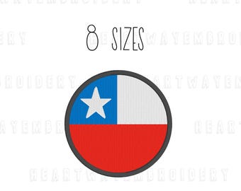 Chile Flag Embroidery Design: Round Chilean Flag (8 Sizes) (Digital Download)