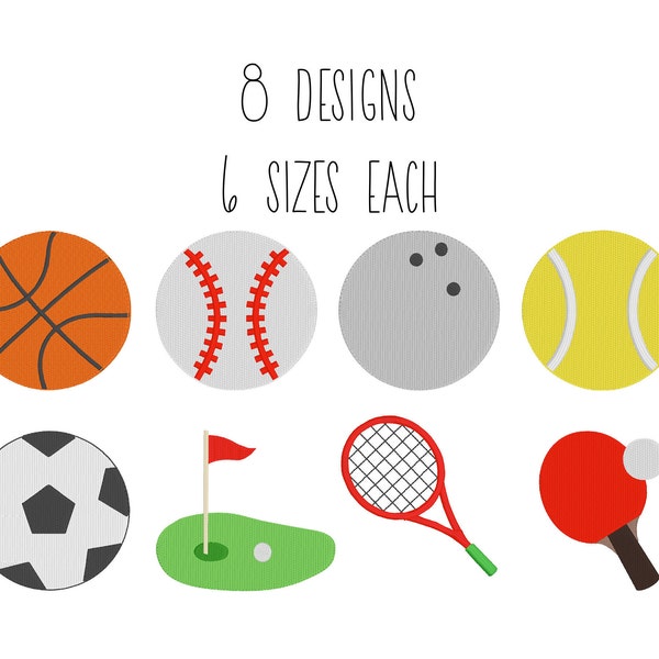 Embroidery design set Sports Set - 6 SIZES baseball embroidery, basketball embroidery, tennis embroidery, soccer embroidery, golf embroidery