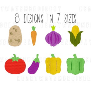Embroidery design set Vegetables Set - 7 SIZES carrot embroidery, potato embroidery, eggplant embroidery, pepper embroidery, corn embroidery