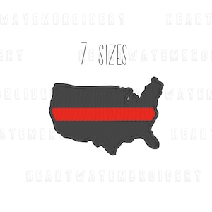 Dünne rote Linie USA Stickmuster 7 SIZES - Amerika rote Linie Stickdatei Feuerwehrmann Stickmuster USA Feuerwehrmann Stickmuster