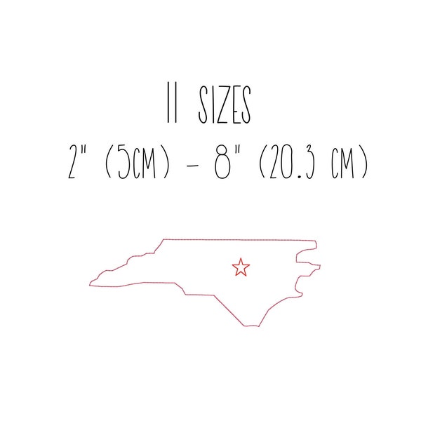 North Carolina state embroidery design 11 SIZES - North Carolina map bean stitch embroidery design state outline embroidery design Raleigh