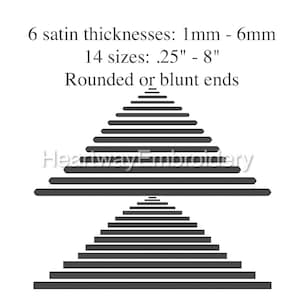 Single line embroidery design 14 sizes 6 thicknesses each - satin line with blunt ends and rounded ends