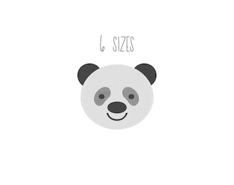 Puede incluir: Ilustración de la cara de un panda en blanco y negro con el texto "6 SIZES" arriba.