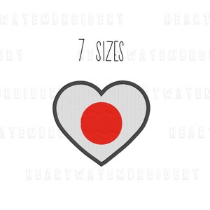Japan Flagge Herz Stickdatei 7 SIZES - Stickdatei Japanische Flagge Japan Stickdatei Asien Flagge Stickmuster in Herzform