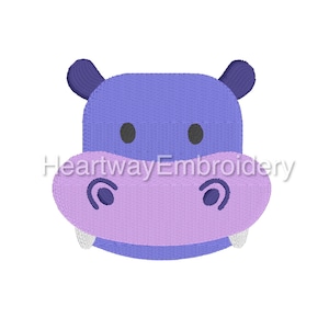 Mini hippo embroidery design 4 SIZES - filled hippo embroidery design, mini embroidery design, hippo head embroidery design, pes dst exp sew