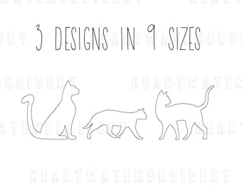 Cat Outline Embroidery Design Bundle : Bean Stitch Cats Embroidery Set (9 Sizes) (Digital Download)