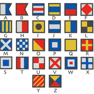 Alphabet nautique broderie design 4 TAILLES alphabet maritime signalisation maritime lettres de drapeau design broderie drapeau maritime broderie pes image 2