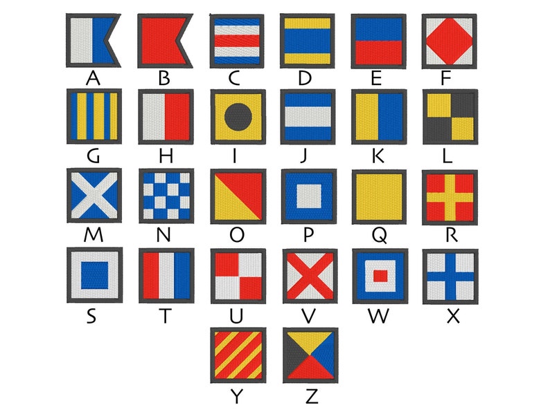 Alphabet nautique broderie design 4 TAILLES alphabet maritime signalisation maritime lettres de drapeau design broderie drapeau maritime broderie pes image 2