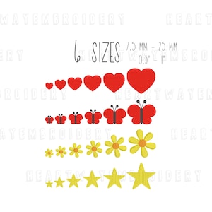 Tiny embroidery designs set - tiny heart embroidery mini star embroidery design butterfly embroidery flower mini machine embroidery designs