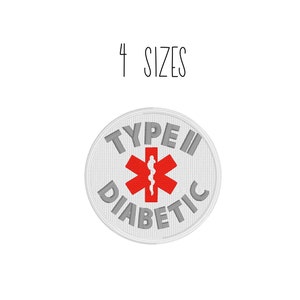 Type 2 Diabetic Medical Alert Embroidery Design (4 Sizes) (Digital Download)