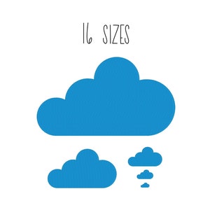 May include: A set of 16 blue cloud shapes in various sizes. The clouds are cut out of paper or cardstock and are perfect for crafting projects.
