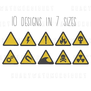 Warning sign embroidery design set 7 SIZES - danger sign embroidery design bundle warning embroidery design poison embroidery design shock