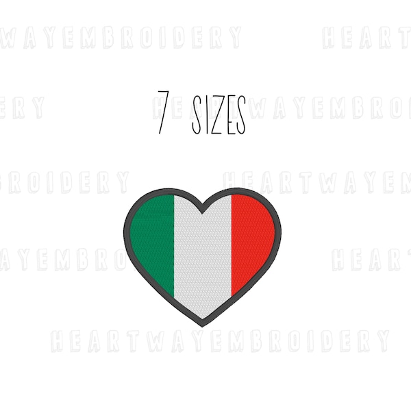 Italy flag heart embroidery design 7 SIZES - Italian flag embroidery design Italy embroidery design Europe flag heart embroidery pes dst