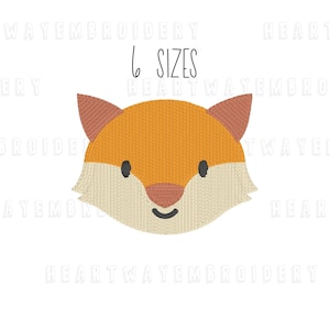 Mini fox embroidery design 6 SIZES - filled fox head embroidery design, mini embroidery design, woodland embroidery design animal head