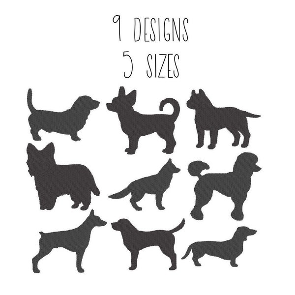 DESIGN SET Dog silhouette embroidery designs 5 sizes - poodle embroidery design westie chihuahua embroidery puppy dachshund embroidery pes