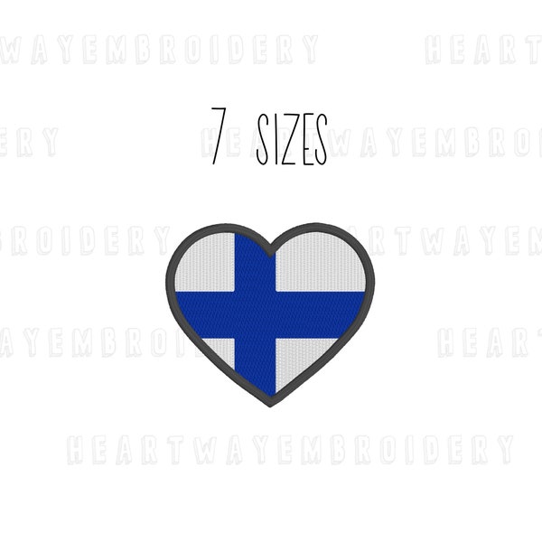 Finland flag heart embroidery design 7 SIZES - Finnish flag embroidery design country flag heart shaped embroidery design Finland love