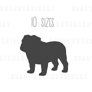Diseño de bordado de bulldog inglés: silueta de perro con puntada de relleno (10 tamaños) (descarga digital)