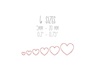 Kleines Herz Umriss Stickdatei, Bohnenstich (6 Größen) (Digitaler Download)