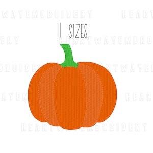 May include: An orange pumpkin with a green stem. The pumpkin is a simple, cartoon-like design. The text "II SIZES" is above the pumpkin.