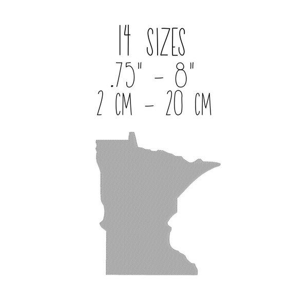Minnesota state embroidery design 14 SIZES - fill stitch Minnesota map embroidery design US state embroidery design Minnesota silhouette