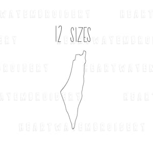 Design de bordado com contorno da Palestina 12 TAMANHOS - Mapa da Palestina com ponto de feijão, design de bordado, design de bordado com contorno de mapa