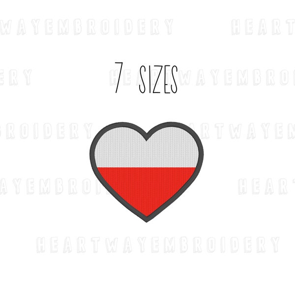 Poland flag heart embroidery design 7 SIZES - Polish flag embroidery design country flag heart shaped embroidery design Poland love