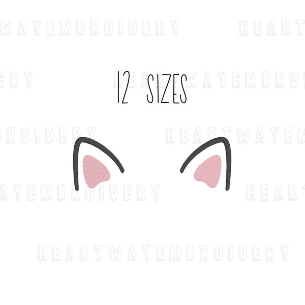 Cat ears embroidery design 12 SIZES - kitty ears embroidery design kitten embroidery design ears embroidery file for machine embroidery