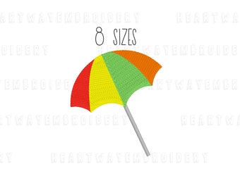 Borduurontwerp mini-paraplu: zomerpictogram aan zee (8 maten) (digitale download)